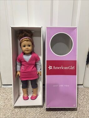 American Girl Doll in Pink Tunic with Gray Leggings